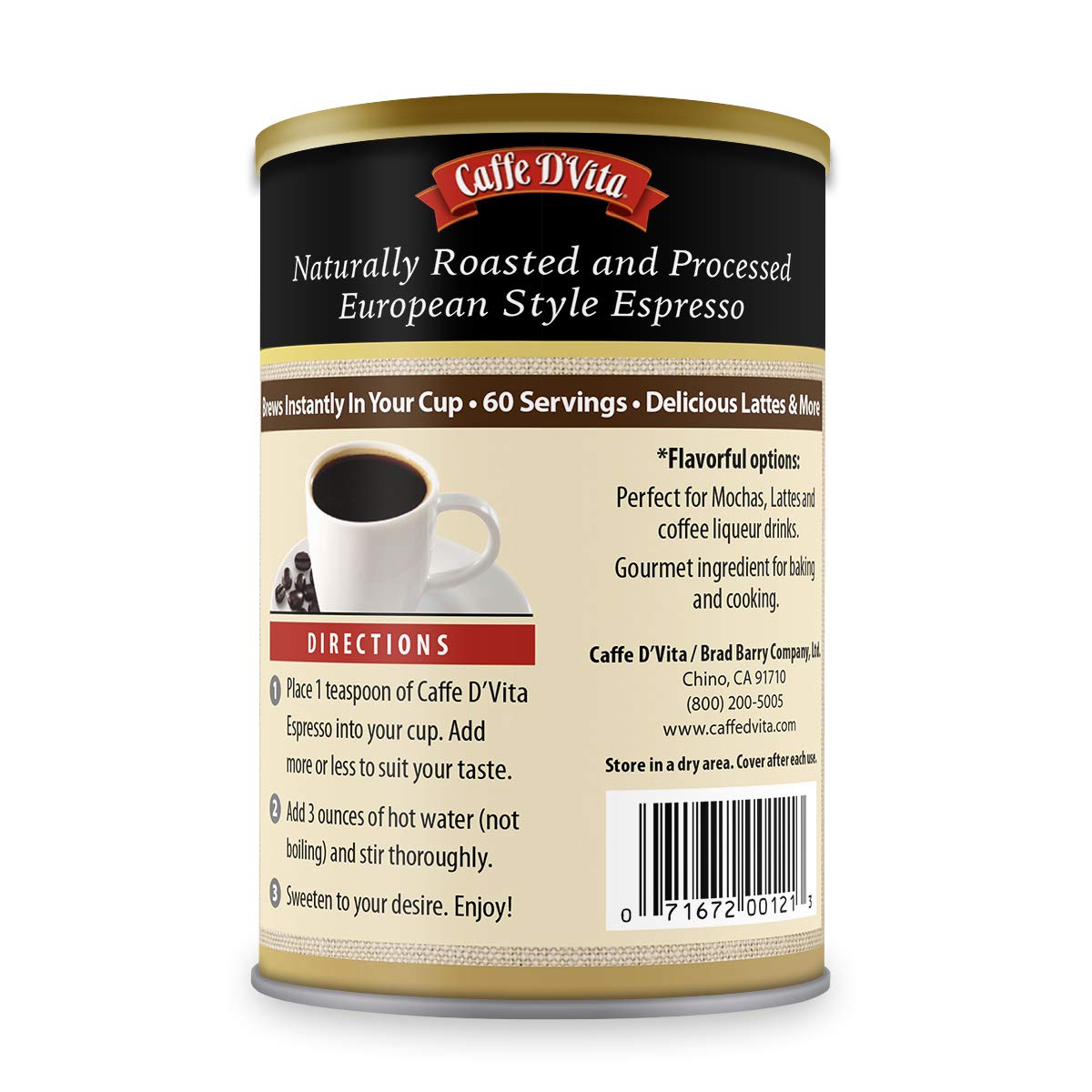 Caffe D'Vita Espresso Coffee - Instant Espresso Coffee Powder, Ground Espresso Beans, Keto, Gluten Free, No Cholesterol, No Trans Fat, Kosher-Dairy