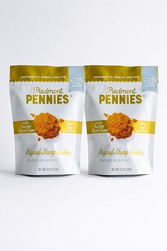 Piedmont Pennies Cheese Crackers - 2-Pack | Sharp Cheddar Gluten-Free Ingredients | Baked Cheese Snack | No Sugar | Handmade in NC | Small-Batch