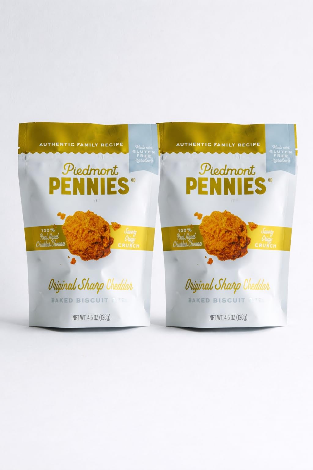 Piedmont Pennies Cheese Crackers - 2-Pack | Sharp Cheddar Gluten-Free Ingredients | Baked Cheese Snack | No Sugar | Handmade in NC | Small-Batch