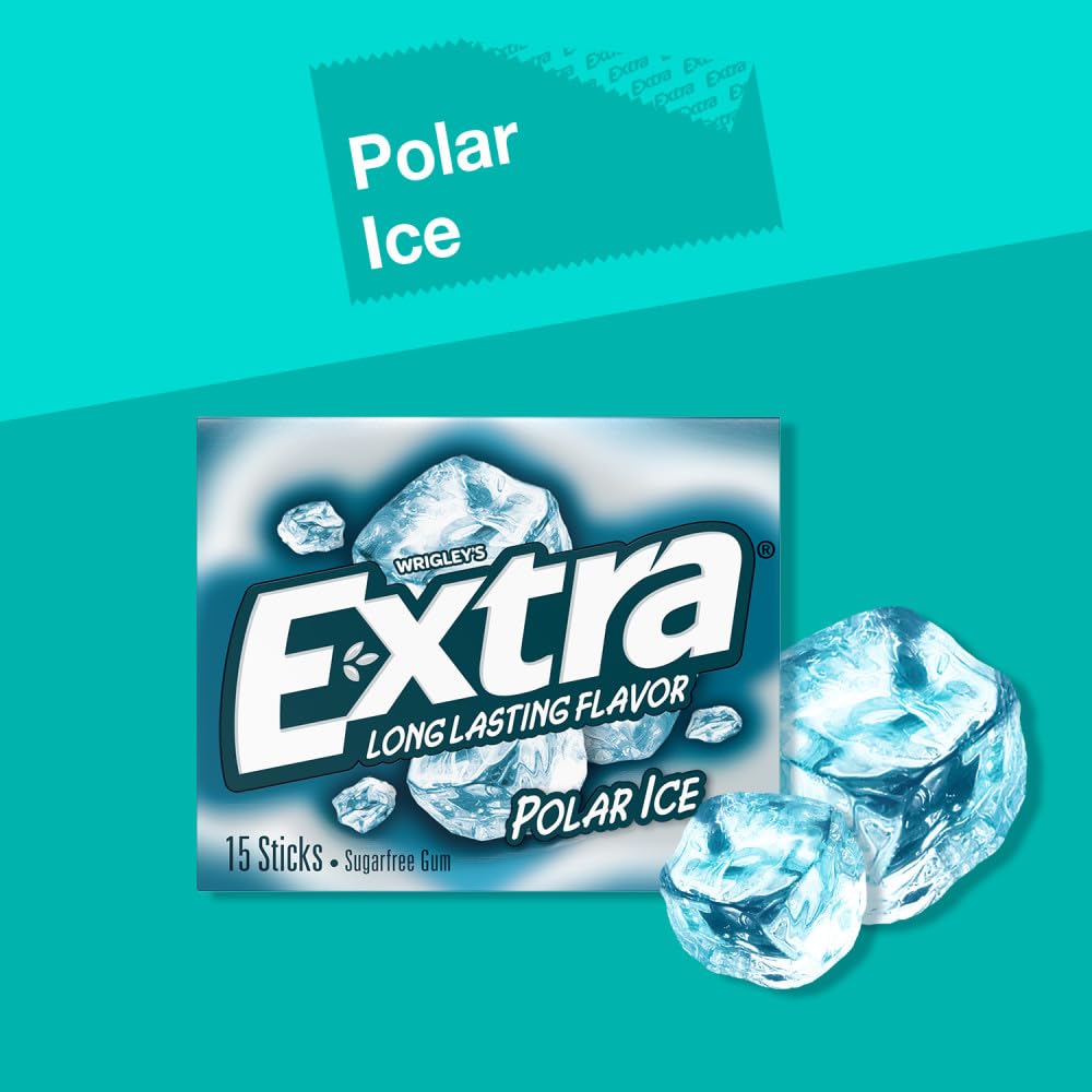 Extra, Polar Ice Sugar Free Chewing Gum Grad Gifts Prom Essentials Mint Gum, 15 Stick Slim Pack, 15 Count
