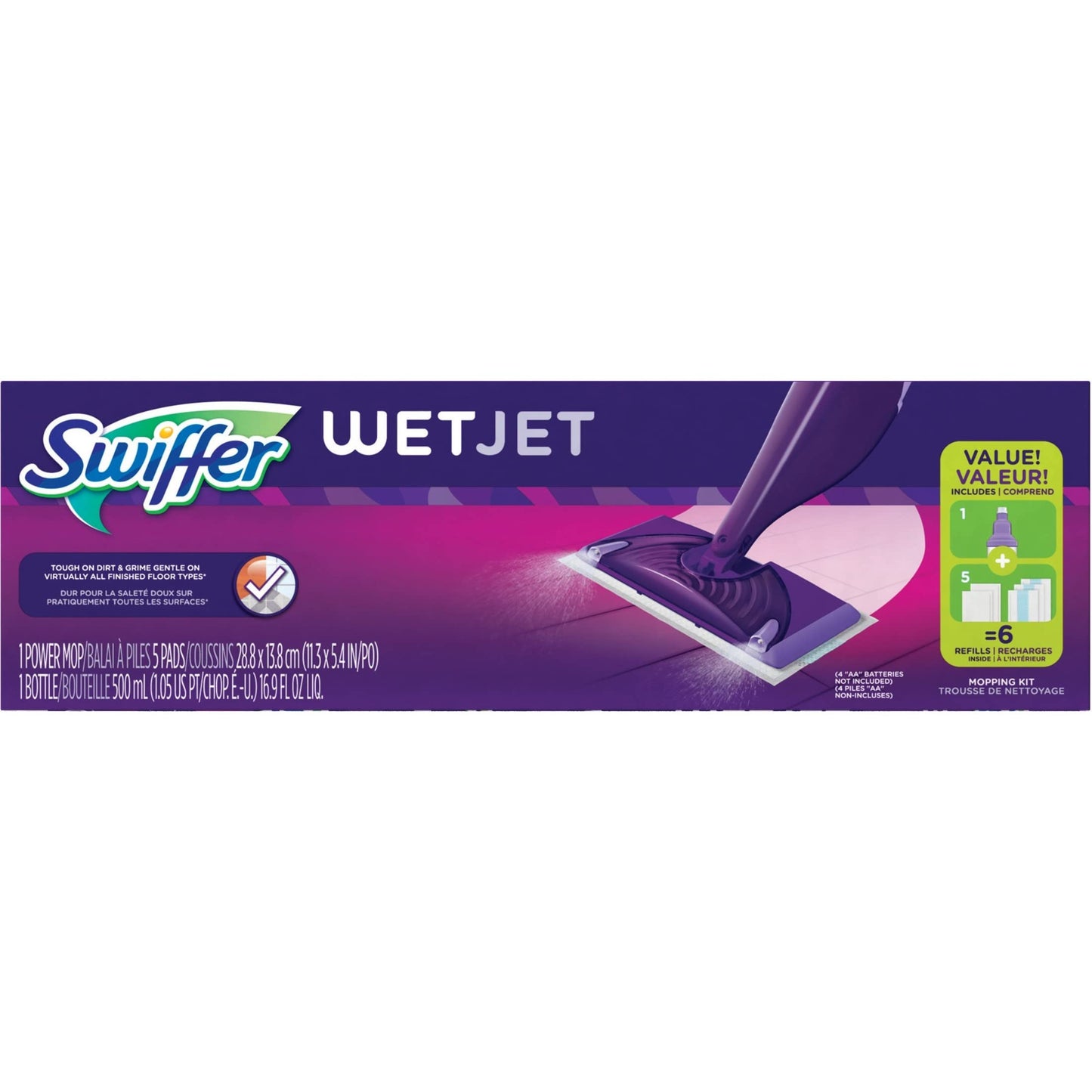 Swiffer Wet Jet Mop, Floor Cleaner for Mopping Wood, Laminate, Tile in Home, Bathroom, Kitchen, All Purpose Multi-Surface Cleaning Set includes 1