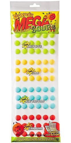 Candy Buttons Sour Mega Buttons - Gluten Free & Kosher - Retro Sour Candy Dots - 1 Package of 144 Buttons