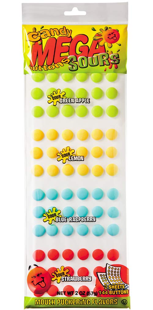 Candy Buttons Sour Mega Buttons - Gluten Free & Kosher - Retro Sour Candy Dots - 1 Package of 144 Buttons