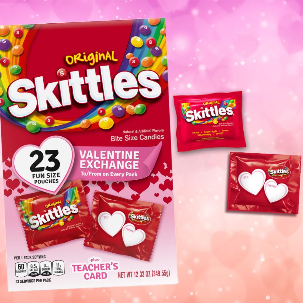 SKITTLES Original Fun Size Valentine's Exchange Chewy Candy, 23 Ct Box, Valentine's Candy