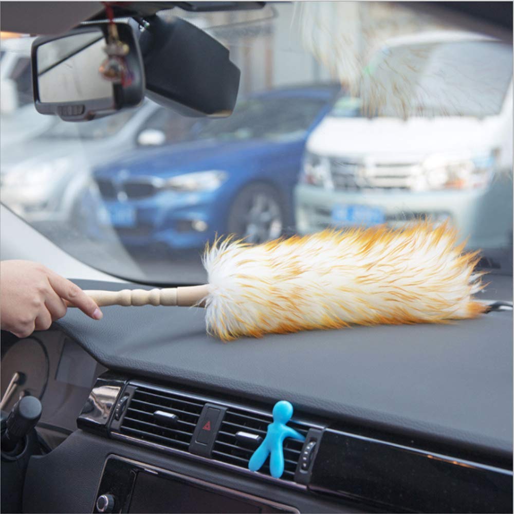 Lambswool Duster with Solid Wooden Handle,Leather Hang Strap,18.9 inch Long,Natural Feather Duster for Cleaning Ceiling Fans,Window Blinds,Computer