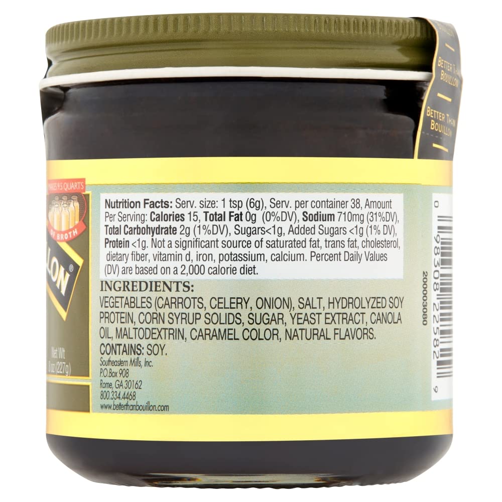 Better Than Bouillon Vegetarian No Beef Base, Made with Seasoned Vegetables, Certified Vegan, Makes 9.5 Quarts of Broth, 38 Servings 8 Ounce (Pack