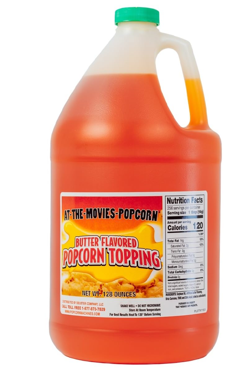 At-The-Movies-Popcorn® Buttery Flavor Popcorn Topping (1 Gallon) - Movie Theater Butter Popcorn Oil, Vegan, Gluten Free, Non GMO, Zero Trans Fat, Rich