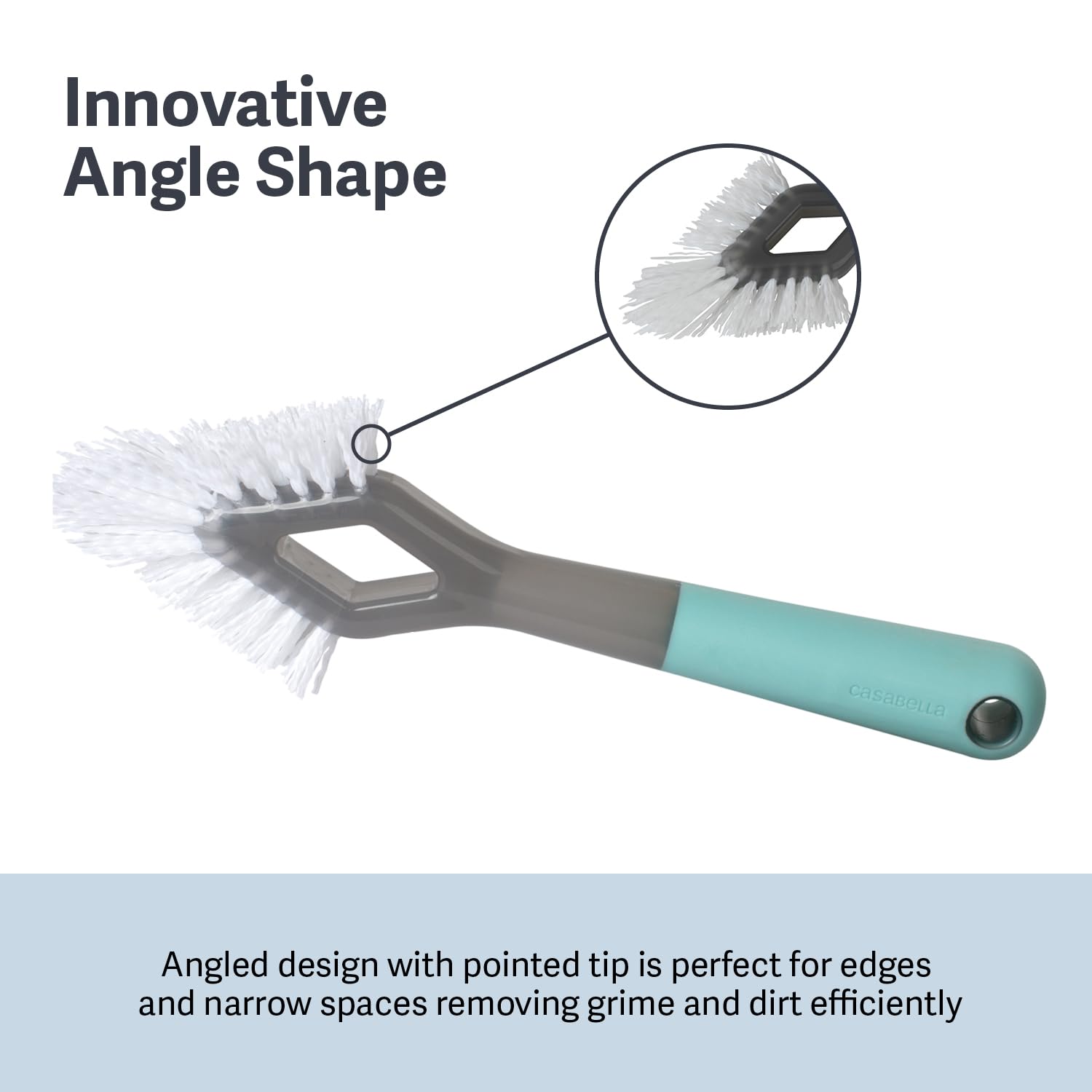 Casabella Smart Scrub Heavy-Duty Tile and Grout Brush for Tile Joints, Grout Cleaner Brush with Nonslip Handle, Gray/Aqua