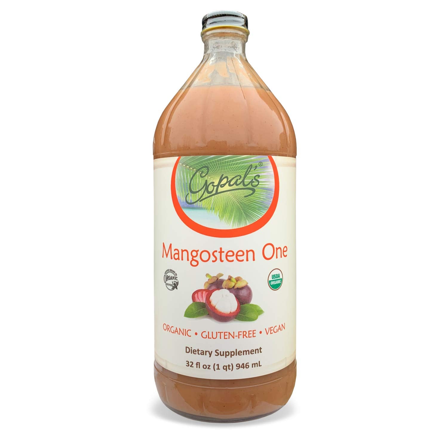 Mangosteen One | 100% Pure Organic Mangosteen Juice - 32oz Glass Bottle (1qt) | Xanthone, Vitamin & Antioxidant Rich Whole Superfruit - Gluten-Free