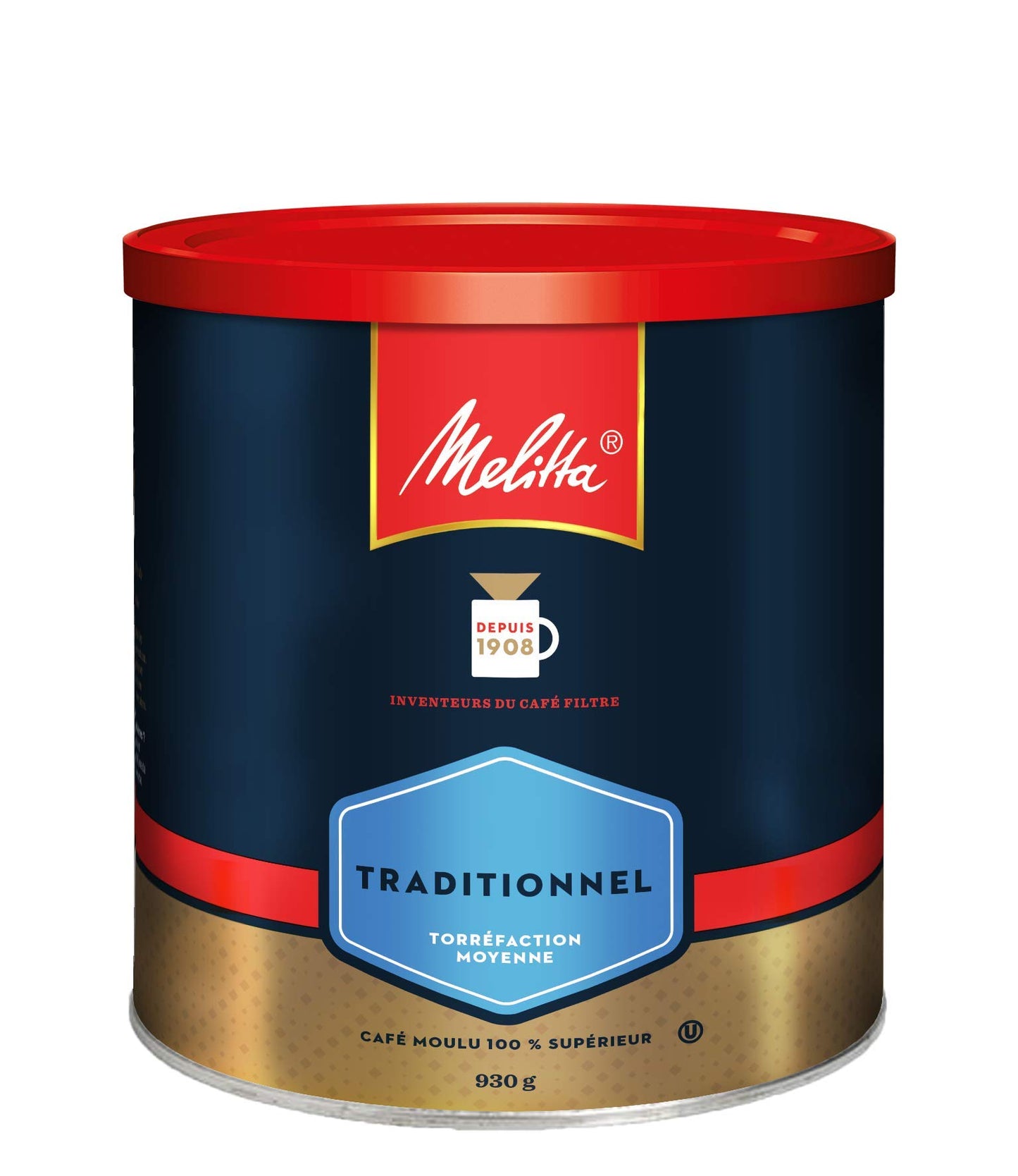 MELITTA Traditional Medium Roast Coffee, Ground Coffee, 100% Arabica Coffee Beans, Premium Coffee, Kosher Certified, 930 g