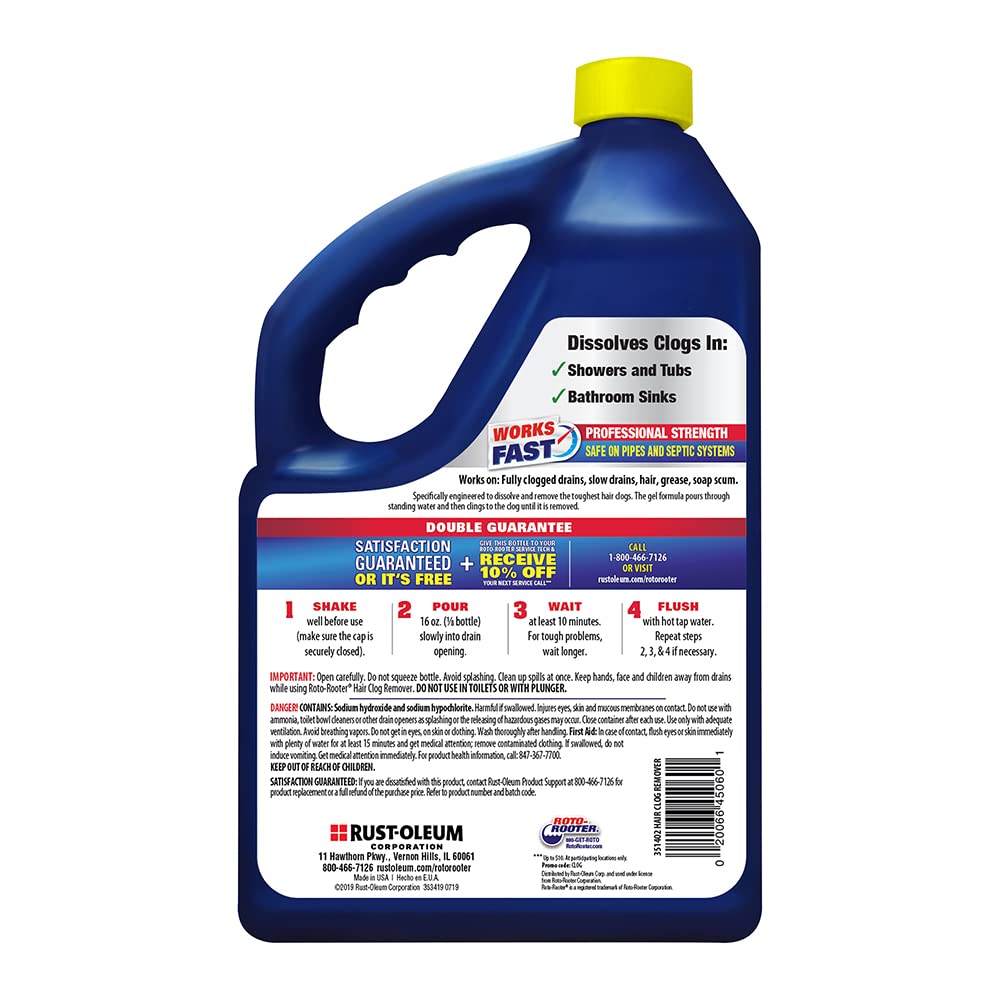 Roto-Rooter Hair Clog Remover l Dissolves Hair Clogs Faster l Safe on Pipes | 128 oz.