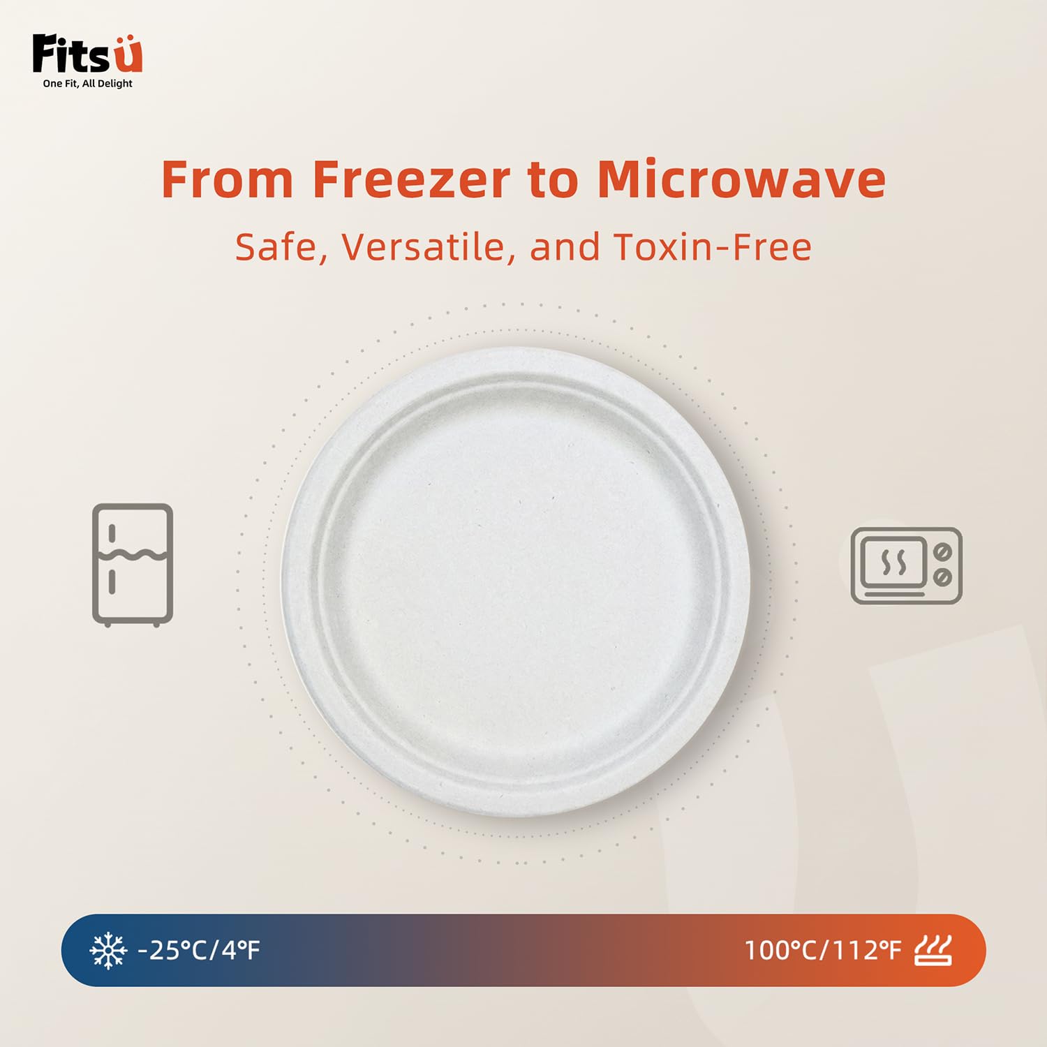 Fitsu Compostable Plates with Grease Proof Liners 108 Pack 9 Inch White Biodegradable Plates PFAS-Free Heavy Duty Sugarcane Alternative Microwave Safe