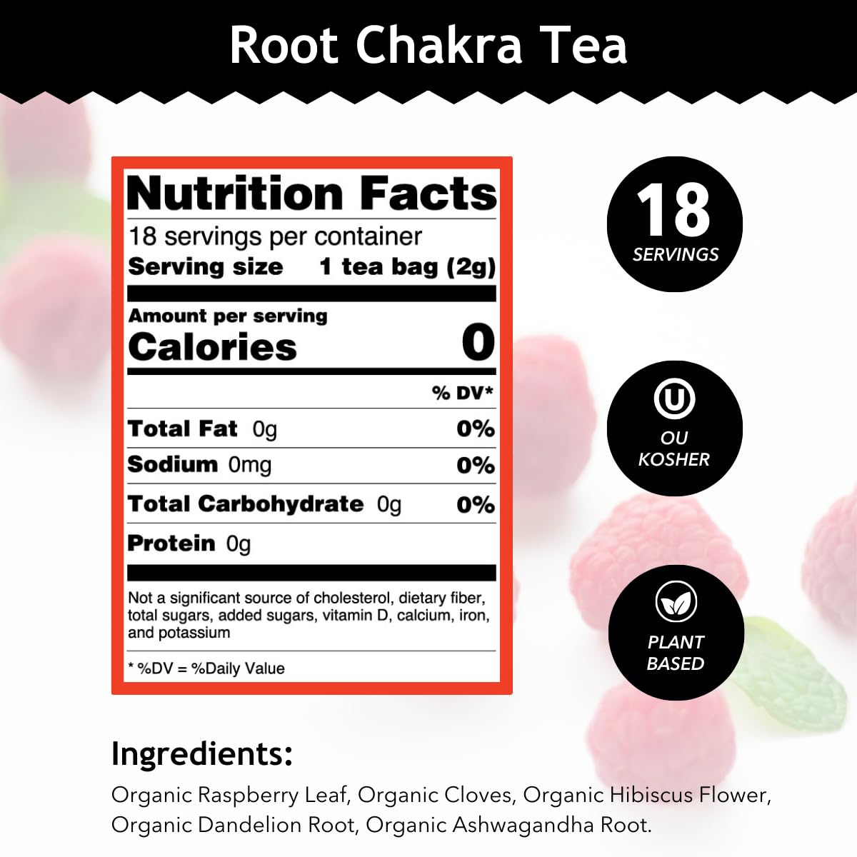 Buddha Teas - Root Chakra Tea - Organic Herbal Tea - For Security & Stability - With Ashwagandha Root, Raspberry Leaf, Cloves & Garnet Essence - 100%
