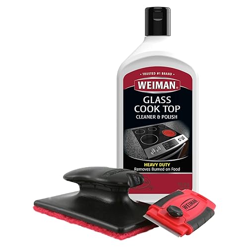 Weiman Glass & Ceramic Cooktop, Stove Top & Oven Cleaner Kit - Kitchen Cleaner Cream, 3 Scrubbing Pads & Scraper for Burnt-On Food & Grease, Clean
