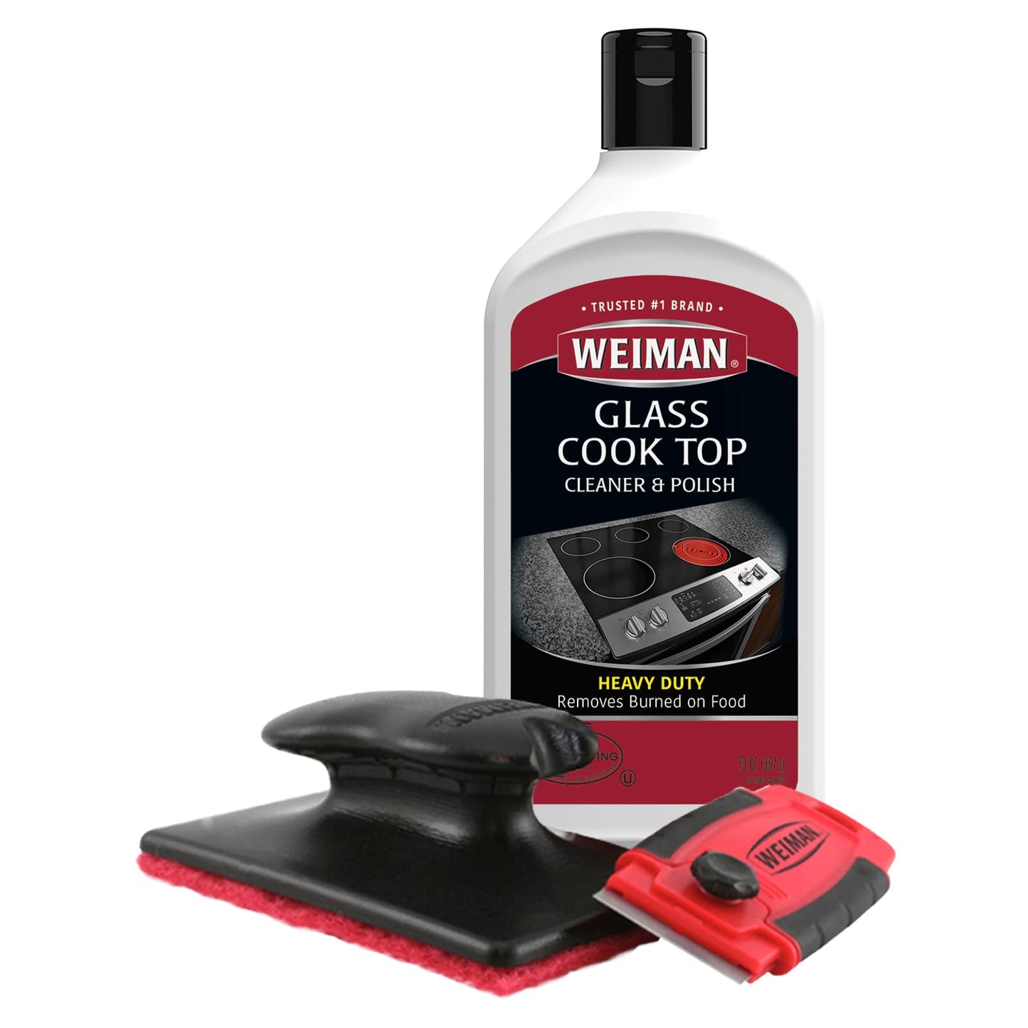 Weiman Glass & Ceramic Cooktop, Stove Top & Oven Cleaner Kit - Kitchen Cleaner Cream, 3 Scrubbing Pads & Scraper for Burnt-On Food & Grease, Clean