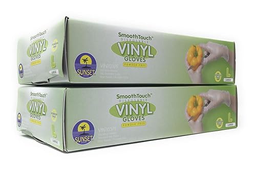 200 Disposable Vinyl Gloves, Non-Sterile, Powder-Free, Smooth Touch, Food Service Grade, Large Size [2x100 Pack]
