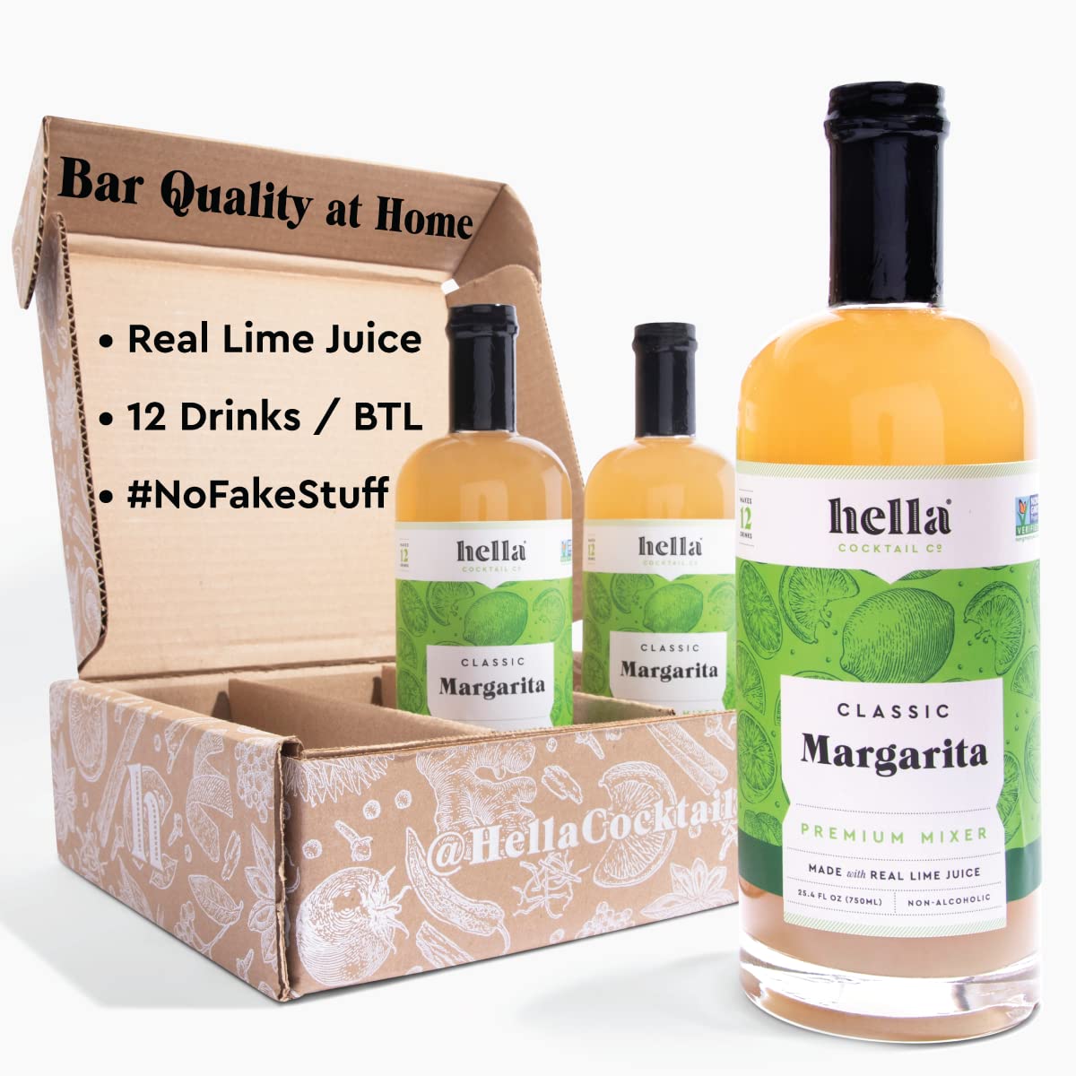 Hella Cocktail Co. Classic Margarita Premium Cocktail Mixers | Made with Real Lime Juice, Ready-to-Mix for the Perfect Margarita (750ml 3-Pack