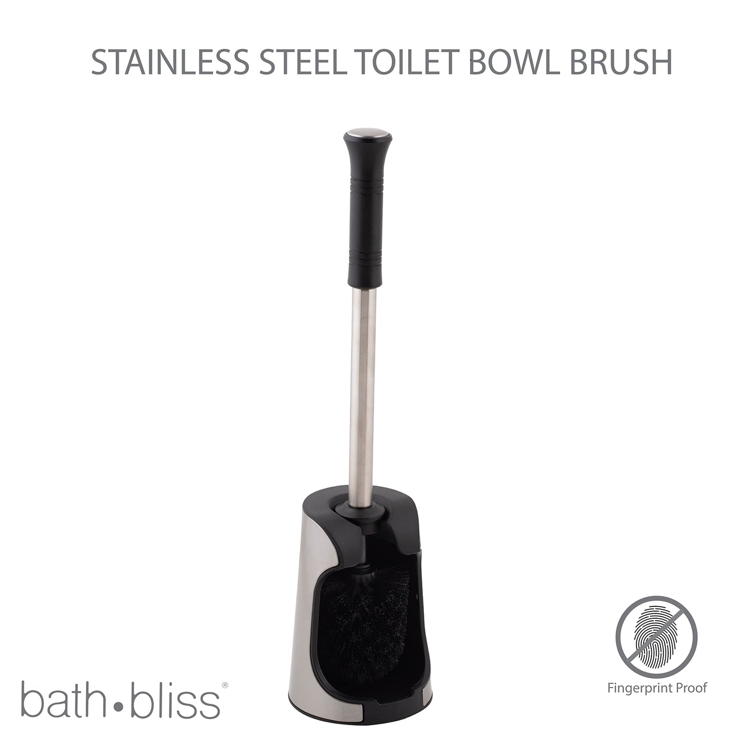 Bath Bliss Snap Hold Toilet Brush and Holder | Bathroom | Cleaning and Storage | Open Base Quick Dry | Compact Space Saving | Easy Grip Handle |