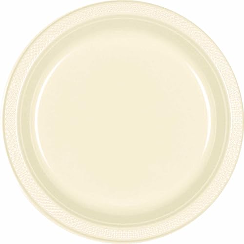 Amscan Vanilla Creme 7" Disposable Round Plates-20 count | For Every Celebration Plastic Plates, Cream