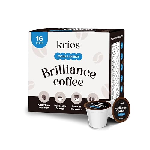 Krios Coffee Brilliance Coffee Pods, Enhance Energy & Focus with Essential Vitamins, L-Theanine, Bacopa Monnieri & Rhodiola Rosea, Medium Roast