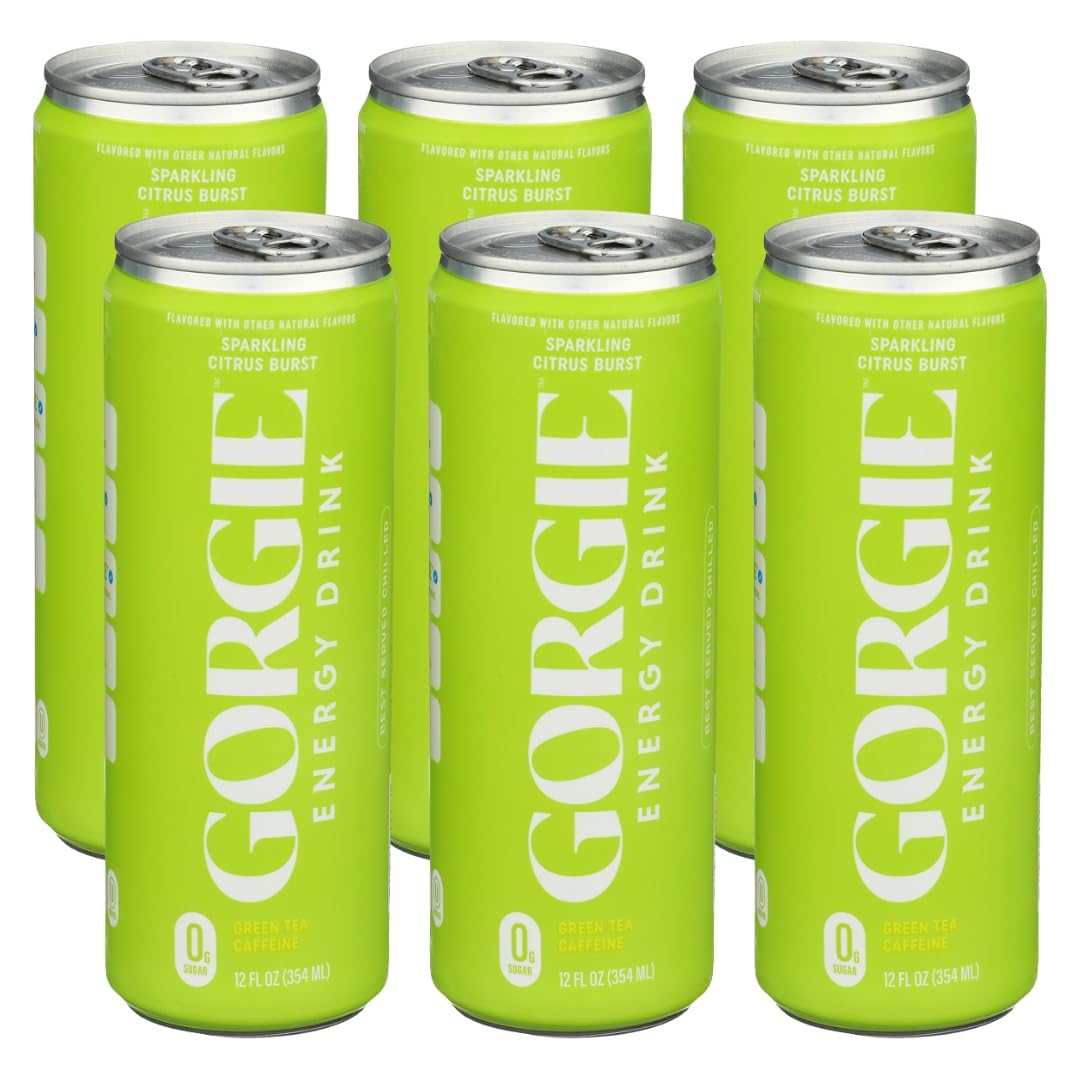 Gorgie Bev Energy Sparkling Citrus Burst - 12 fl oz Cans - for Focus and Refreshment - Alternative to Alani and Celsius - V8 Style Beverage - 6 Pack