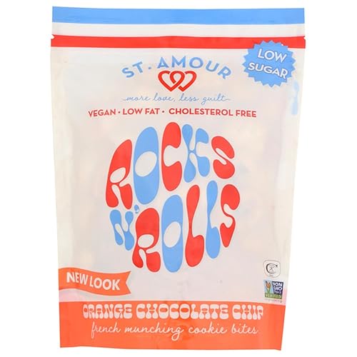 ST. AMOUR Rocks N' Rolls - Orange & Chocolate Chip French Vegan Munching Bites - Low Fat, Low Sugar - Dairy Free - Cholesterol Free - 10 oz Bag