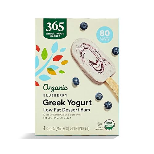 365 by Whole Foods Market, Organic Greek Yogurt Blueberry Low Fat Dessert Bars, 2.5 fl oz, 4 ct, (Frozen)