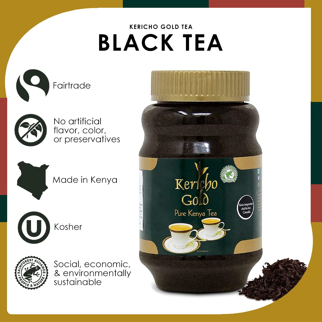 Kericho Gold Black Tea Jar 500 gms - Rich in Antioxidants - Orange Pekoe Tea - Kenya Origin - Unique Flavor -(Pack of 1)