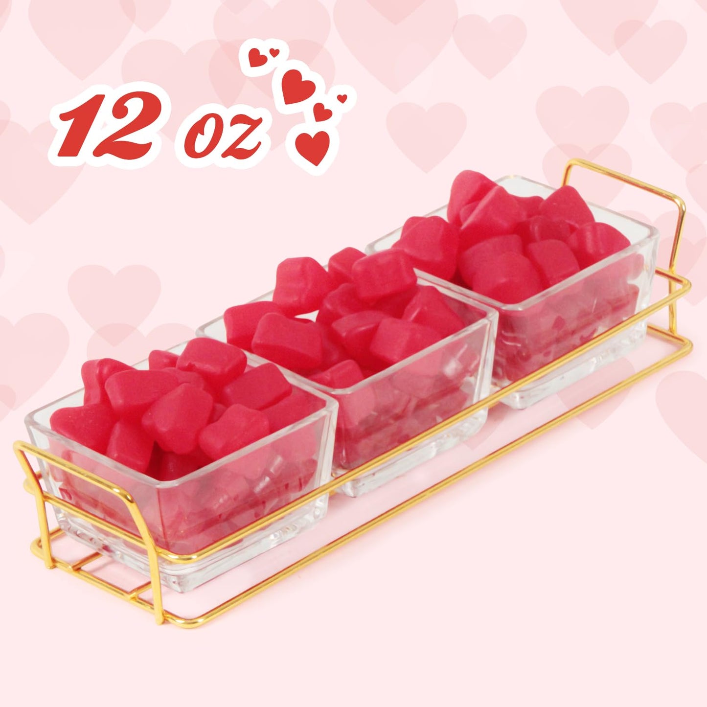 Yumzo Mothers Day Glass Tray with Cherry Jelly Hearts, 3 Section Glass Tray with 12oz of Mothers Day Gummies, Ideal Gummy Hearts for Party Favors