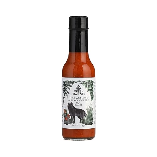 Queen Majesty Red Habanero & Black Coffee Hot Sauce, 5 oz - All Natural Habanero Condiment - Fair Trade, Vegan, Gluten Free, non GMO, Sugar Free