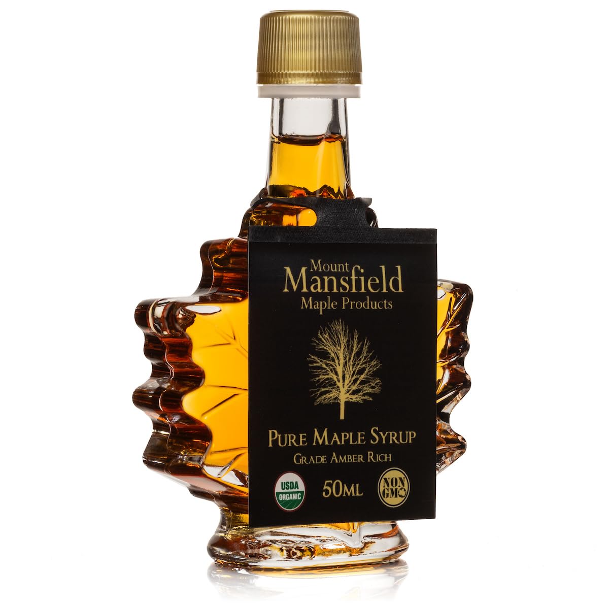 Mansfield Maple Organic Pure Vermont Maple Syrup Wedding Favors Set of 24 50ml Glass Leaf Bottles