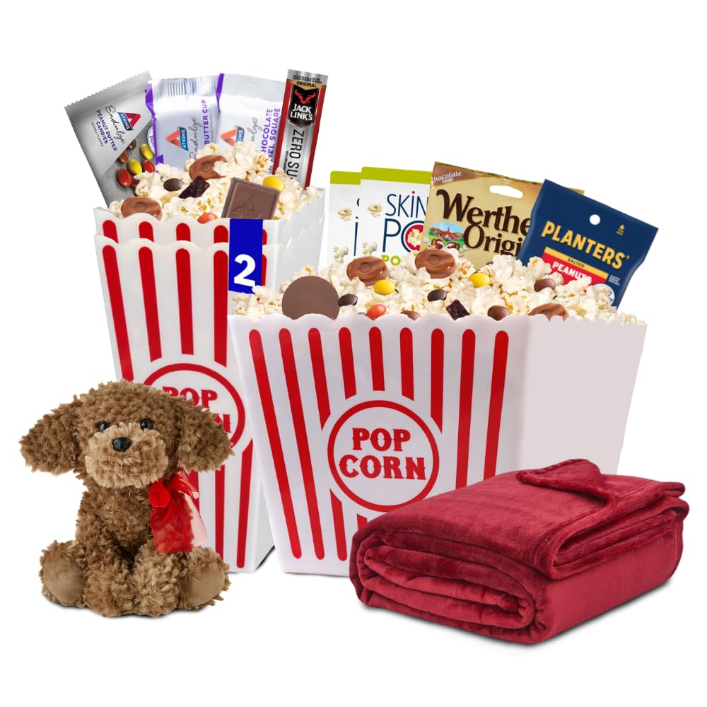Movie Night Popcorn and Candy Gift Basket - Keto Cravings Gift Basket - Perfect for a Cozy and Fun Evening at Home or the Theater with Family
