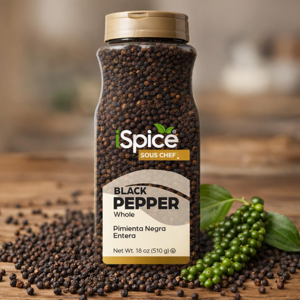 iSpice | Black Pepper Whole | 18 oz | Bulk Size | Gourmet Spice | Kosher