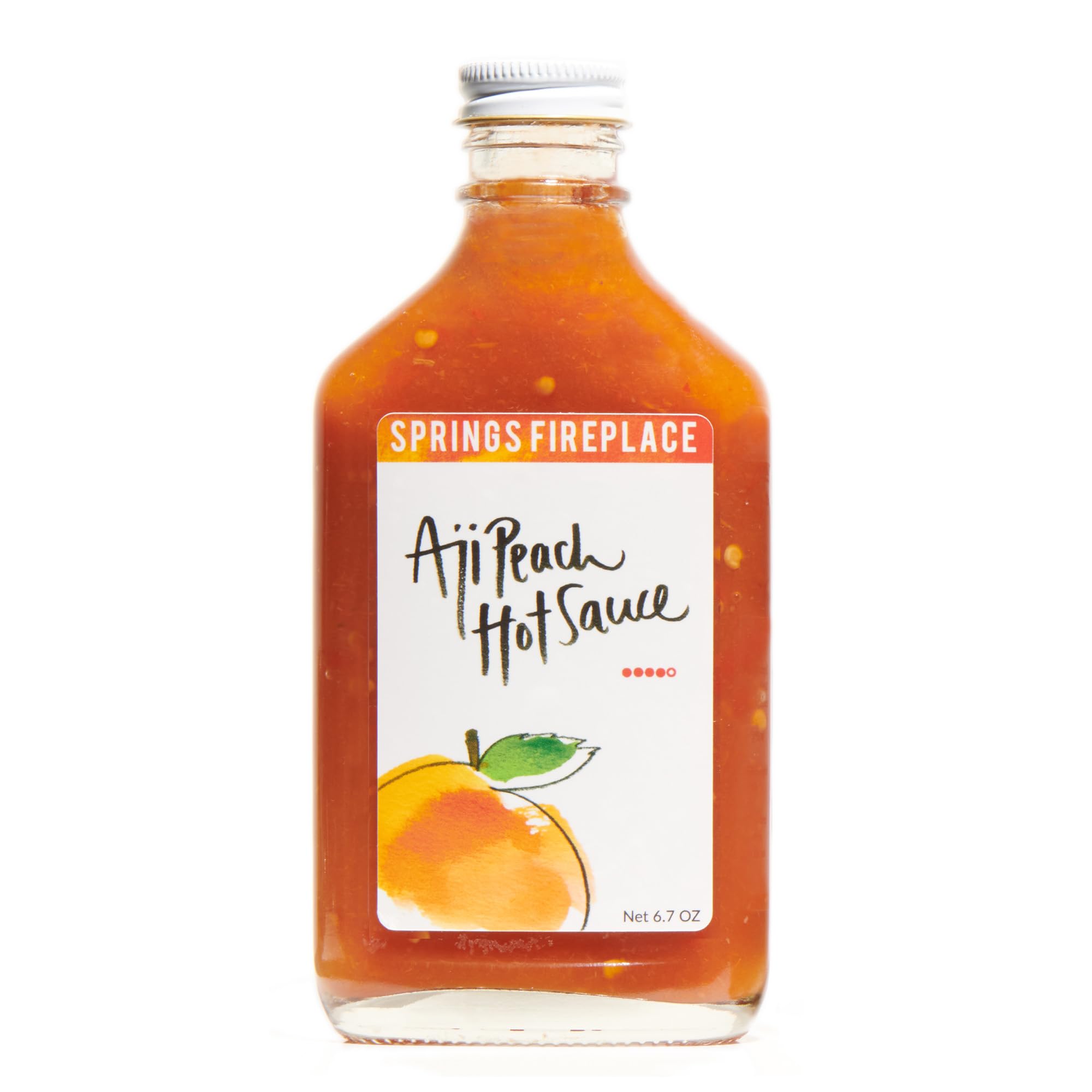Springs Fireplace Aji Peach hot sauce - Small batch, Farmer grown, Aleppo peppers, Aji Limon peppers, Hot heat, hot sauce, Slow burn, Marinade, All