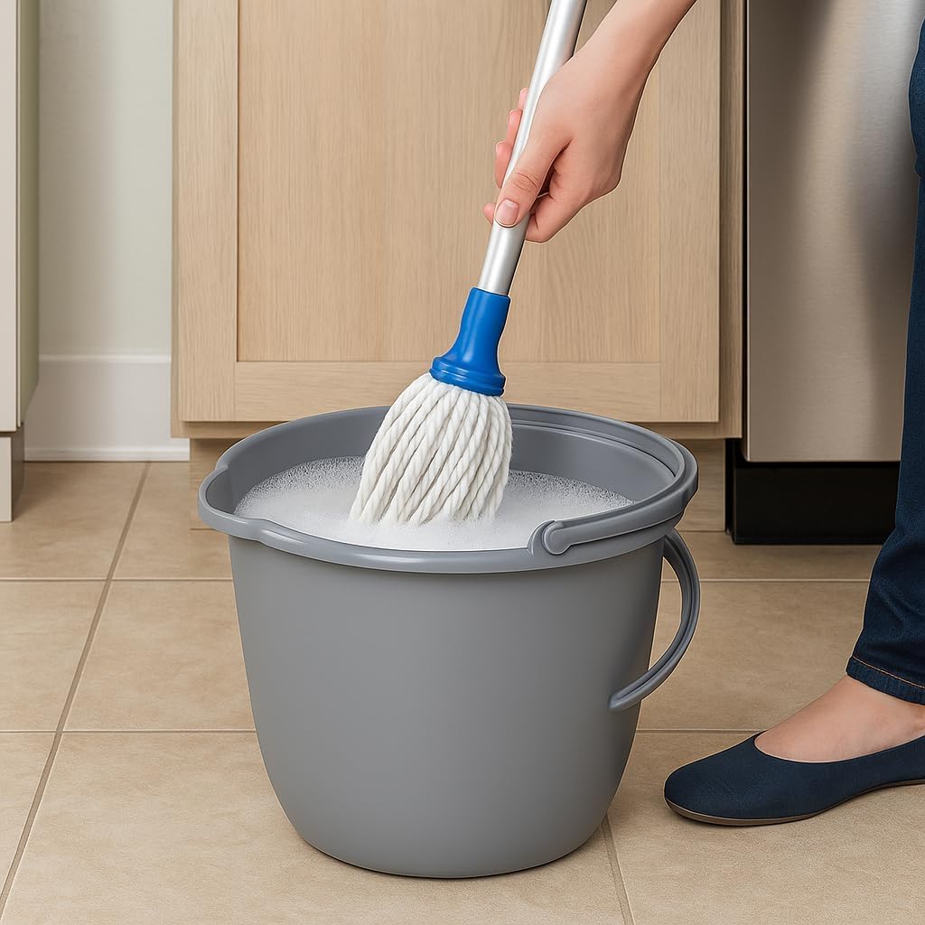 10 Qt. Spout Pail 2 Pack - Classic Titanium Plastic Utility Bucket with Comfortable Handle, Durable Multi-Purpose Pail for Household Cleaning