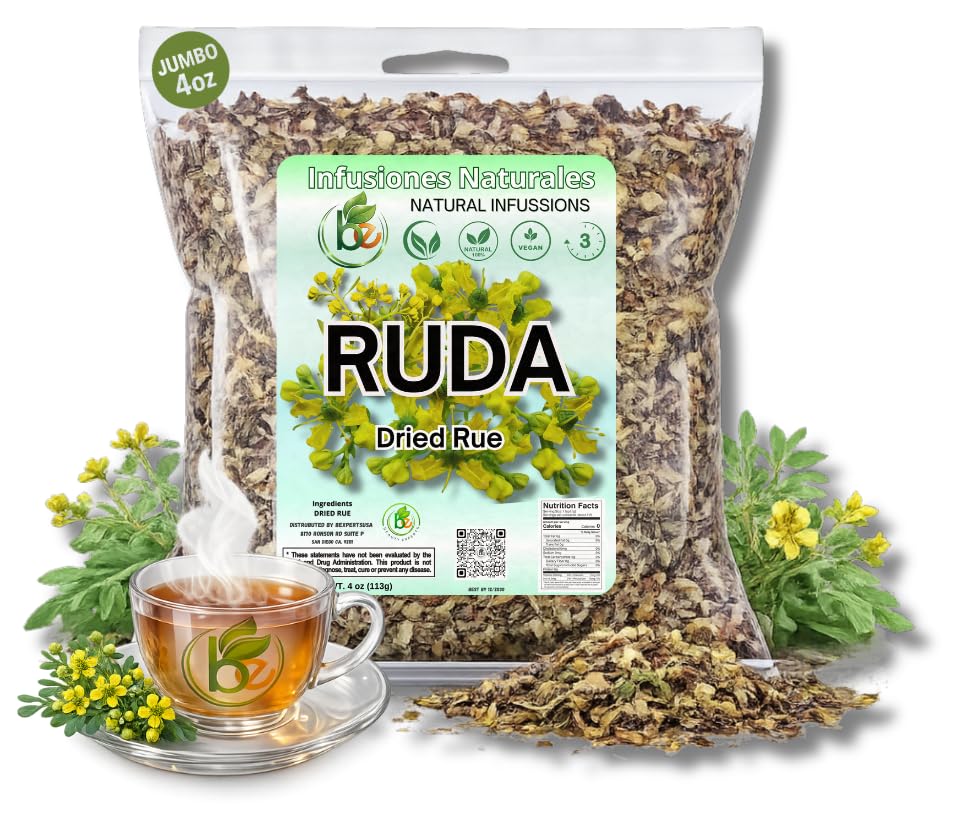 Ruda Seca Herbal Tea (4 oz) - 100% Natural Rue Dried Herbs (Ruta graveolens) - Traditional Botanical Infusion - Wildcrafted Loose Leaf