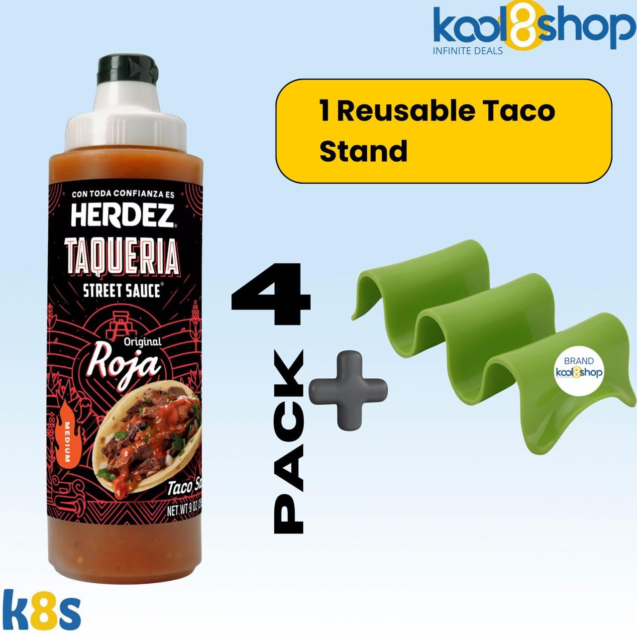 Herdez Taqueria Street Salsa Roja 9 oz Plastic Bottle 4 Pack + 1 Taco Stand by KOOL8SHOP Infinite Deals