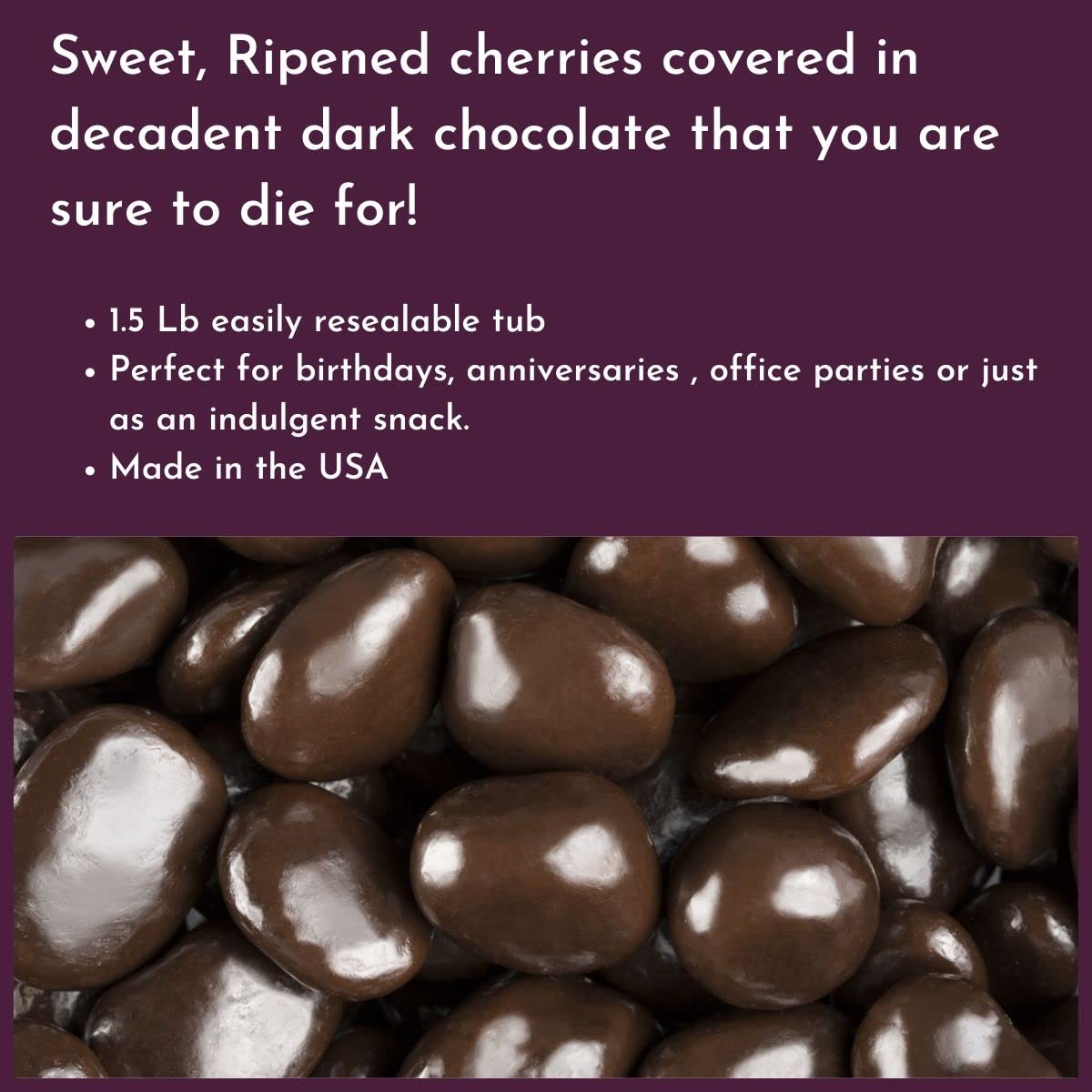 WinCrest Dark Chocolate Covered Cherries (1.5 Lb Tub)