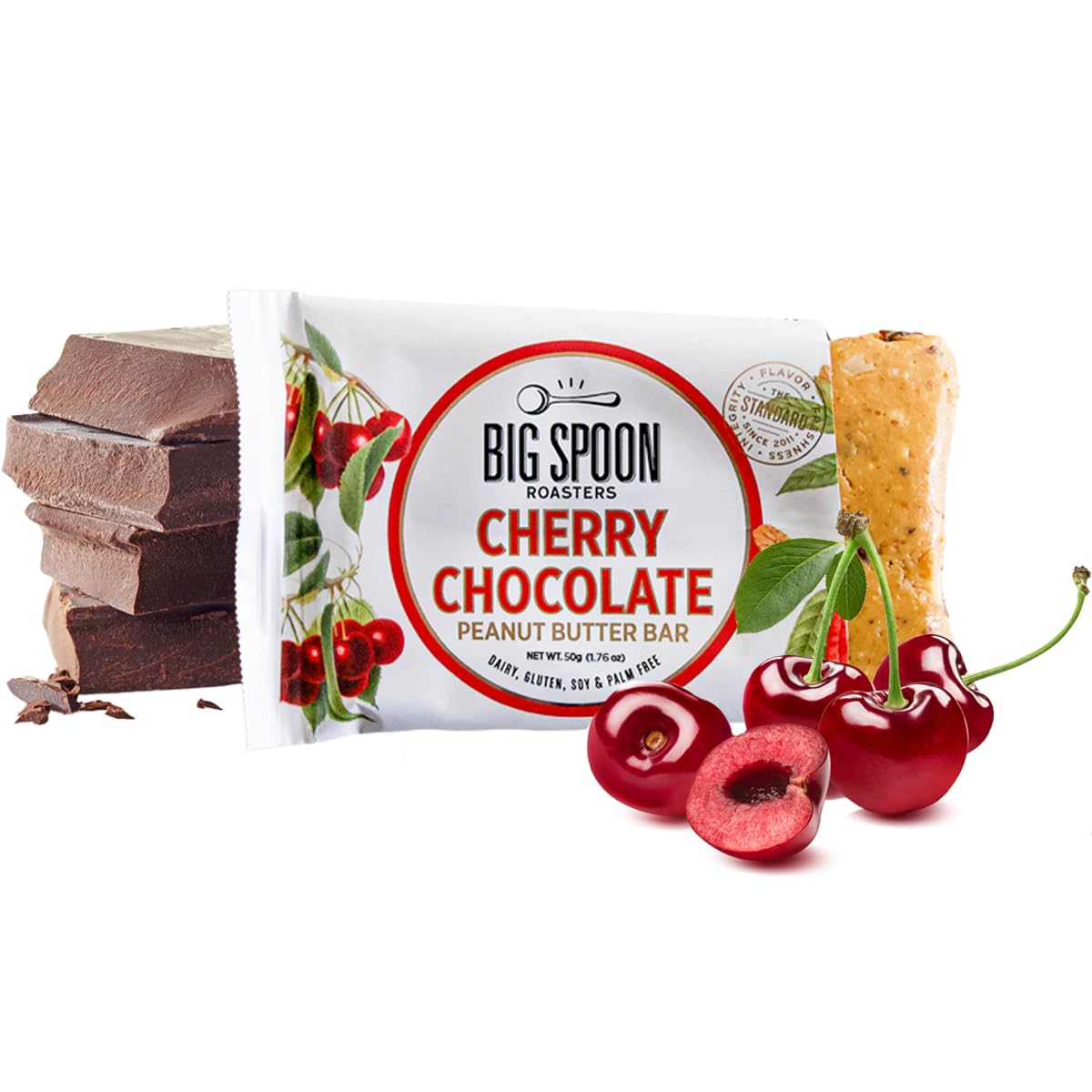 Big Spoon Roasters Cherry Chocolate Nut Butter Bars - Low Carb, High Protein Bars w/Pea Protein - Vegan Snacks w/Peanut & Almond Butter - Gluten-free