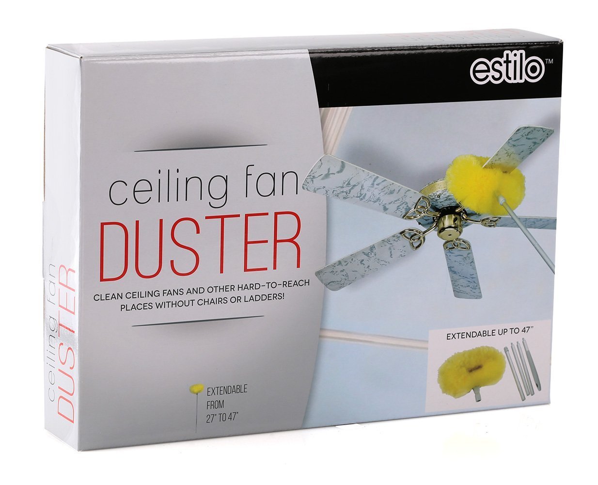 Estilo Ceiling Fan Duster - Long Cleaner | Removable & Washable, Extendable up to 47” with Detachable Microfiber Head for Cleaning | with Extension