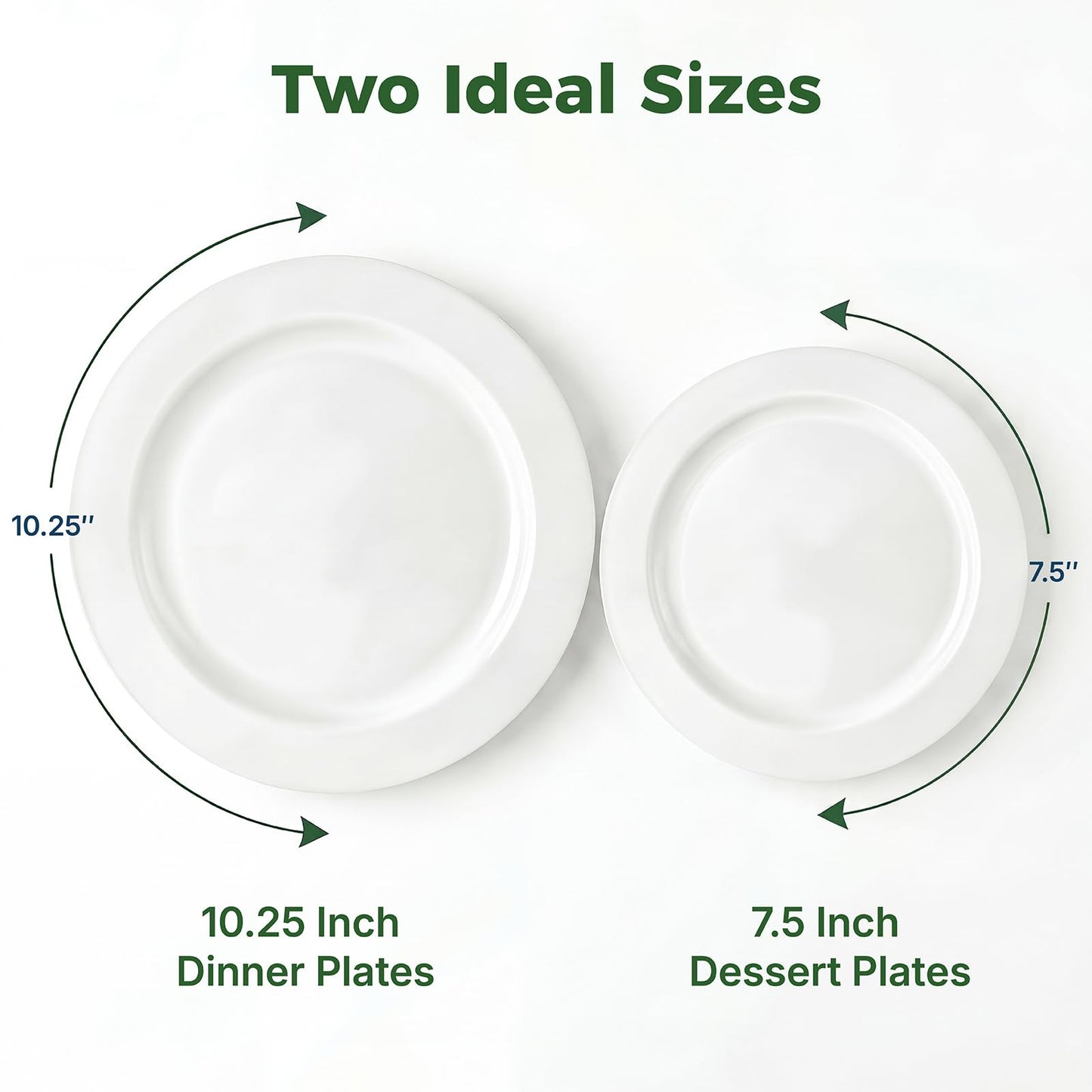 TENYANSEN 100PCS White Plastic Plates for Party, Heavy Duty Disposable Plates - 10.25inch Dinner Plates and 7.5inch Appetizer/Dessert/Salad Plates