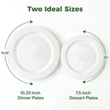 TENYANSEN 100PCS White Plastic Plates for Party, Heavy Duty Disposable Plates - 10.25inch Dinner Plates and 7.5inch Appetizer/Dessert/Salad Plates