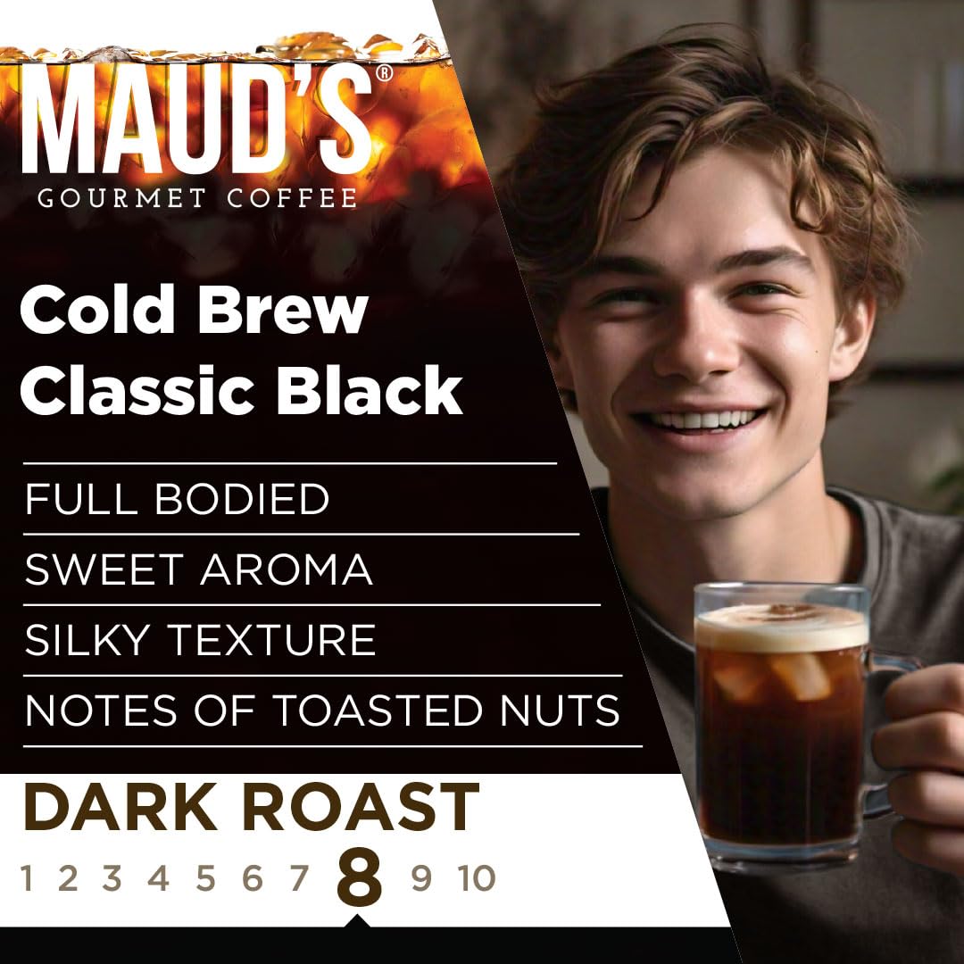 Maud's Cold Brew Dark Roast Coffee Pods, 18 ct, Single Serve Pods - 100% Arabica Coffee, Compatible with Keurig K Cups Maker