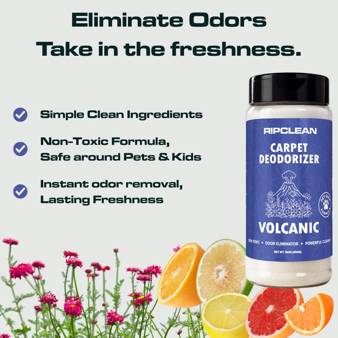 Ripclean Carpet Deodorizer & Freshener Cleaning Powder, Odor Eliminator for Strong Odors & Homes w/Pets, Safe around Kids & Pets, Use on Carpet, Rugs