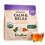 Organic Calm & Relax Herbal Tea Bags - Chamomile Tea Bags, Rooibos & Raspberry Leaf - 100 Plant-Based Tea Bags - Caffeine Free Sleep & Relaxation