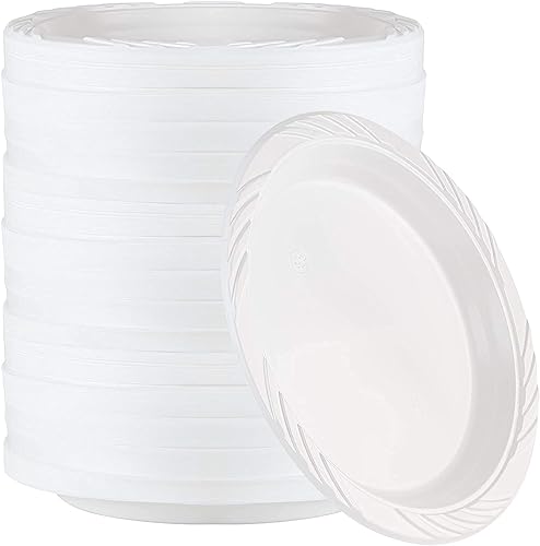 Nicole Fantini 9'' inch Round Plastic Plates Microwaveable, Disposable, White, Dinnerware - 300 Count
