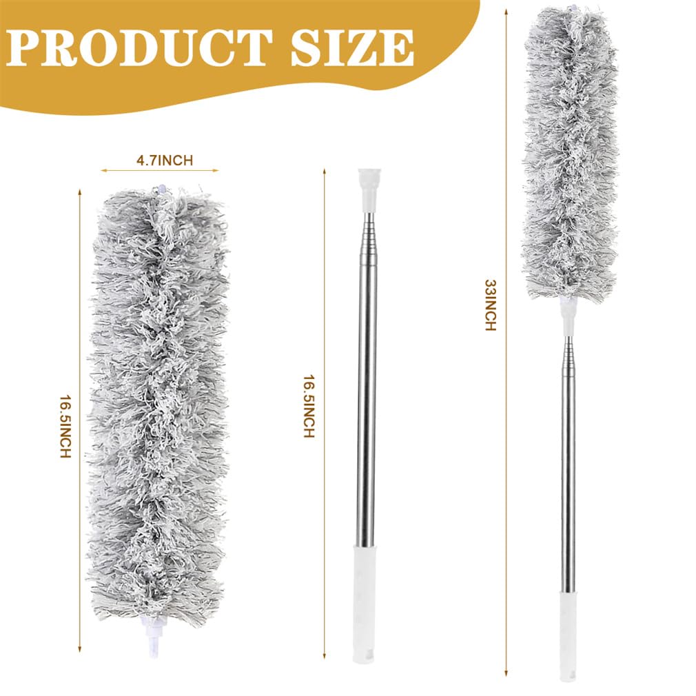 Feather Duster Extendable Microfiber Dusters Hand Dusters for Cleaning Washable Cobweb Dusters with Stainless Steel Extension Pole Telescopic Duster