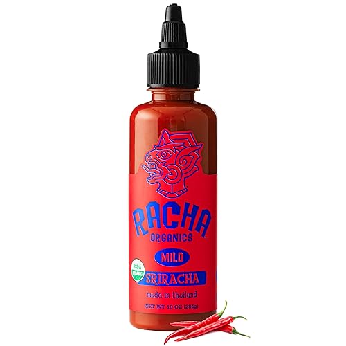 Racha Organics Mild Sriracha Hot Sauce - USDA Organic Sriracha Sauce Made with Estate-Grown Thai Chili Peppers - Low-Sugar, Non-GMO, Gluten Free, Keto