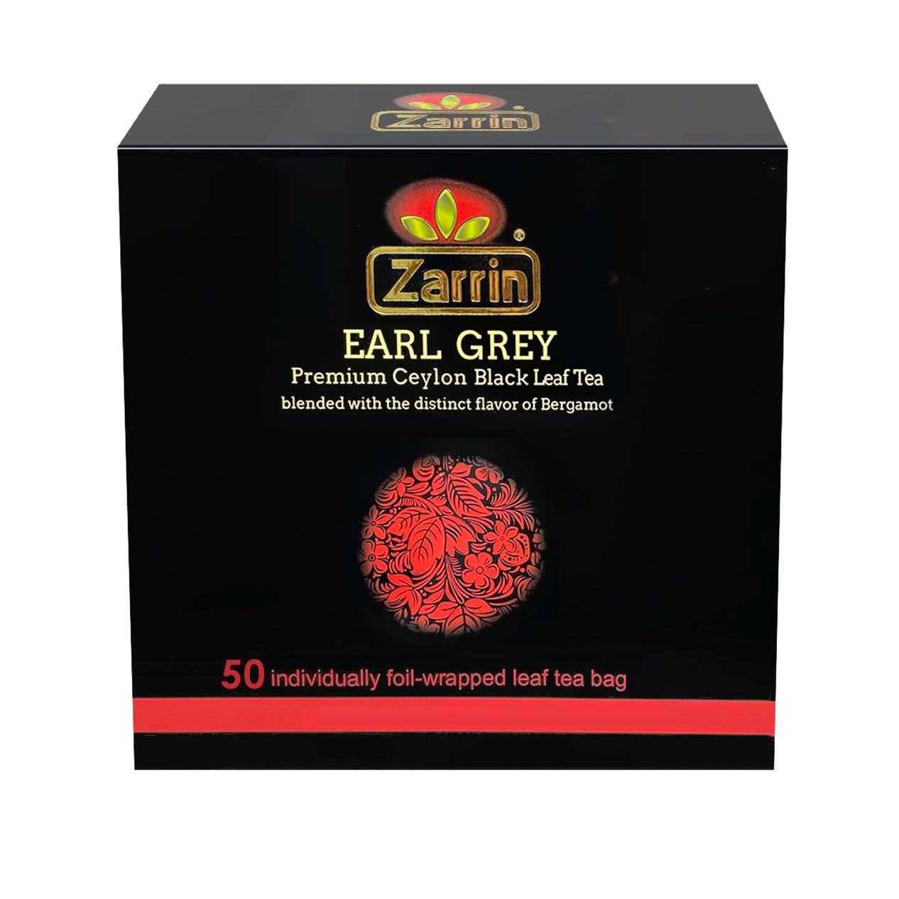Zarrin - Earl Grey Premium Ceylon Black Leaf Tea, 50 Foil-wrapped Leaf Tea Bags