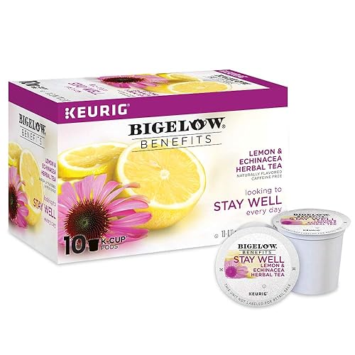 Bigelow Tea Benefits, Stay Well Lemon and Echinacea Herbal Tea Keurig K-Cup Pods, Box of 10, Caffeine Free